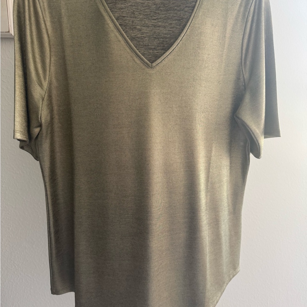 Elegant Olive Green/gold metallic sheen top.